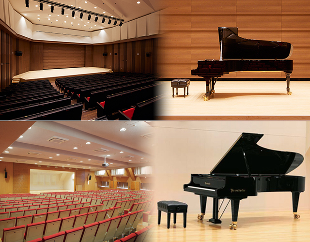 [写真]7F音楽ホールとベーゼンドルファー社のピアノ